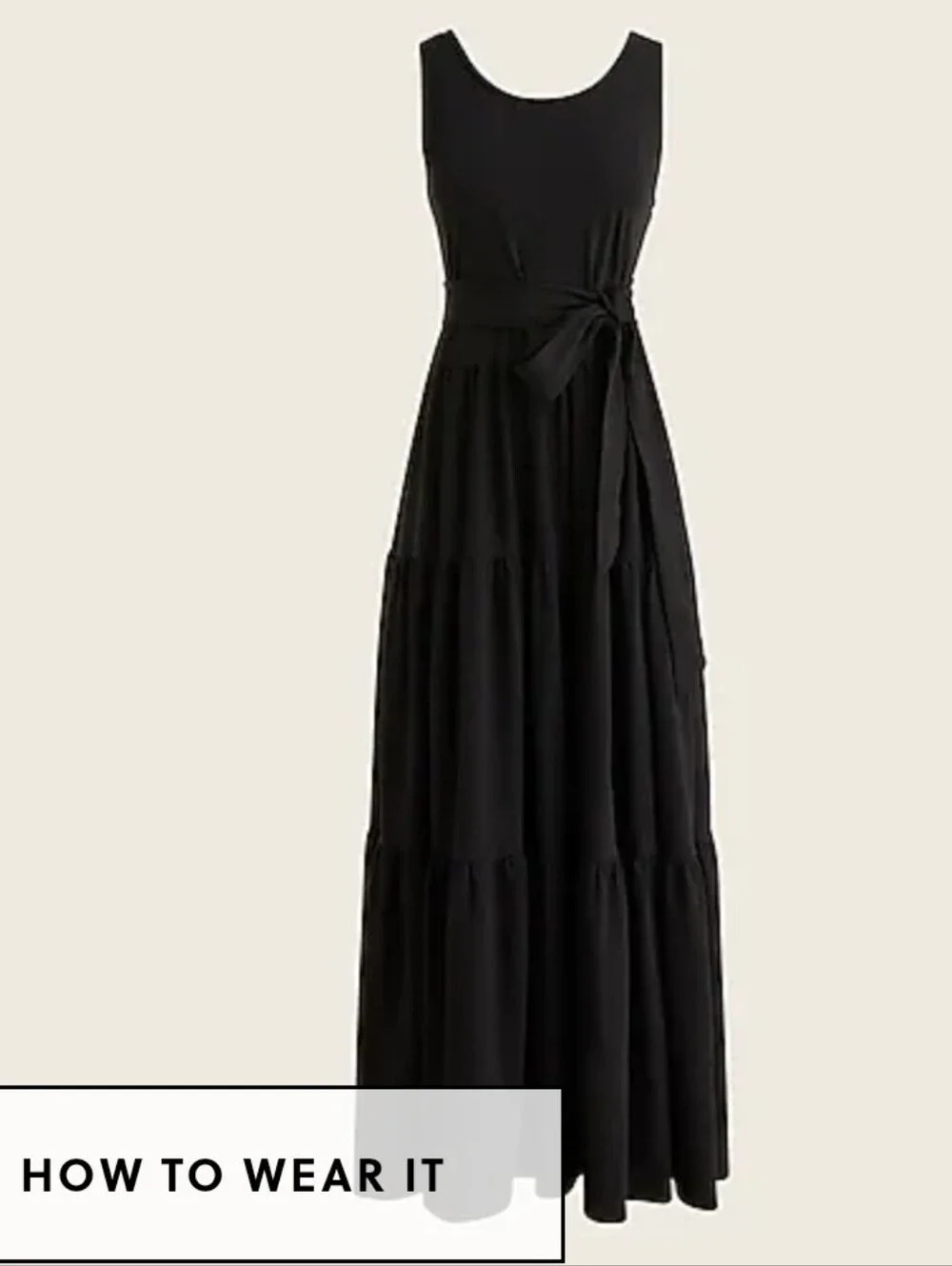J. Crew Black Tiered Tie-Waist Maxi Dress